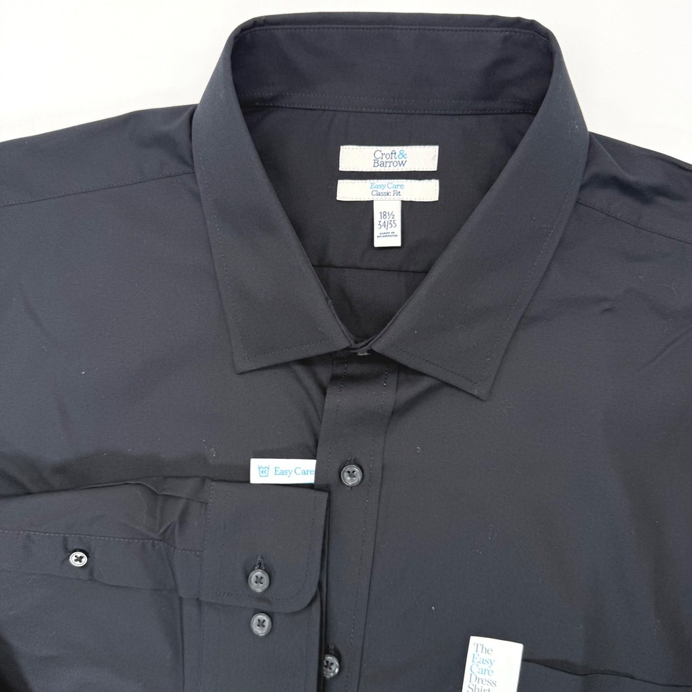 Croft & Barrow Dress Shirt Mens 18.5 34/35 Black Easy Care Classic Fit Solid NWT
